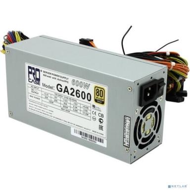 Procase GA2600 Блок питания ATX 2U  2FAN (600W), 80+ Gold, 200*100*70mm, Активный PFC,  +5B=20A, +12B=50A, +3,3B=20A, 5VSB=3.5A, -12B=0.3A, Защита от перегрузки 105-150%, Входное напряжение 160-240В