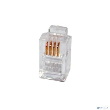 Hyperline PLUG-4P4C-P-C2-100 Телефонный разъем RJ-11(4P4C) (3 µ"/­ 3 микродюйма) для телефонной трубки (100 шт) 