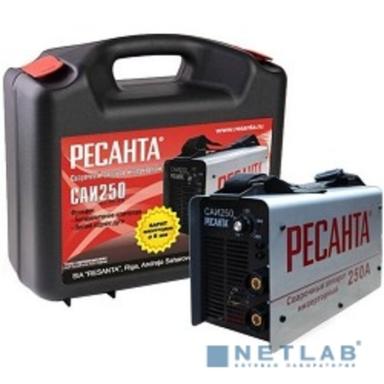 Ресанта САИ 250 65/23 Сварочный аппарат инверторный в кейсе [65/23] {154В-242В, макс.7,7кВт, 10А-250А, ПВ 70%, напр. холостого хода 80В, напр. 29В, макс. диаметр электрода 6,мм, 5 кг}