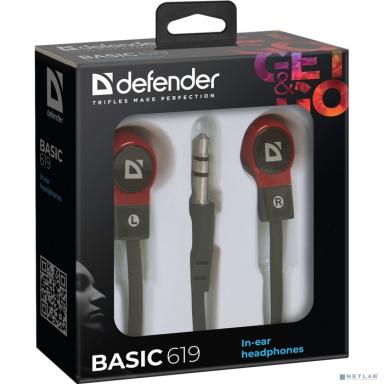 Defender Наушники вставки Basic 619 черный + красный [63619]