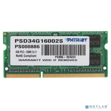 Patriot DDR3 SODIMM 4GB PSD34G16002S (PC3-12800, 1600MHz, 1.5V)
