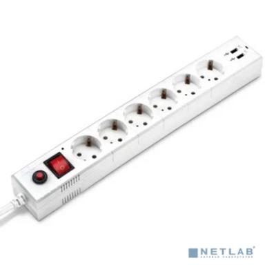 BURO Сетевой фильтр, 6 розеток, 1.8 метра, (BU-SP1.8_USB_2A-W), белый (коробка) {992309}