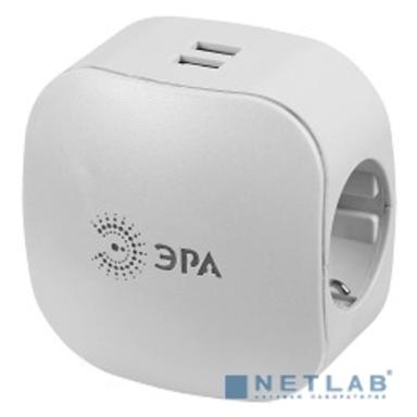 ЭРА Б0015243 Разветвитель электрический SP-3e-USB-2A на 3 розетки + 2 USB с заземлением со шторками 16А белый