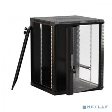 Hyperline TWB-FC-1566-GP-RAL9004 Шкаф настенный 19-дюймовый (19"), 15U, 775х600х600мм, стеклянная дверь с перфорацией по бокам, ручка с замком, с возможностью установки на ножки, цвет черный RAL 9004 