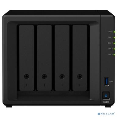 Synology DS418 Сетевое хранилище 4xHDD, QC1,4GhzCPU/2GB/RAID0,1,10,5,6/ SATA(3,5' or 2,5')/2xUSB3.0/2GigEth/iSCSI/2xIPcam(up to 30)/1xPS/2YW