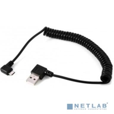 ORIENT MU-215T2, Кабель витой (спиральный) Micro USB 2.0, Am -> micro-Bm (5pin) угловой, правый угол 90°, 1.5 м, черный