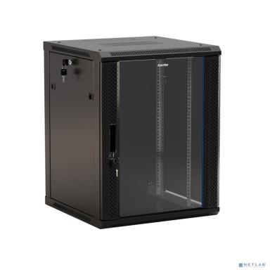 Hyperline TWB-1245-GP-RAL9004 Шкаф настенный 19-дюймовый (19"), 12U, 650x 600х 450мм, стеклянная дверь с перфорацией по бокам, ручка с замком, цвет черный (RAL 9004) (разобранный)