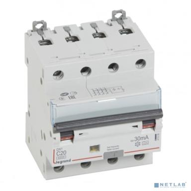 Legrand 411235 Автоматический выключатель дифференциального тока DX? 6000 - 10 кА - тип характеристики С - 4П - 400 В~ - 20 А - тип A - 30 мА - 4 модуля