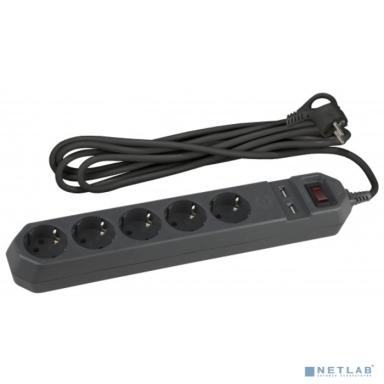 Эра Б0019036 Сетевой фильтр USF-5es-1.5m-USB-B (черный) с заземл, 3x0,75мм2, с выкл, 5гн, 1,5м {защита от короткого замыкания, от перегрузки, от импульсных помех, USB-зарядка}