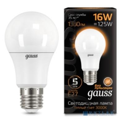 GAUSS 102502116 Светодиодная лампа LED A60 16W E27 1380lm 3000K 1/10/50 
