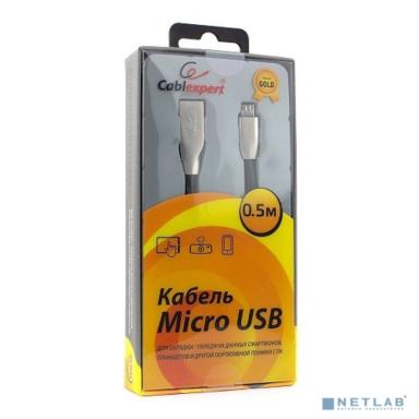 Cablexpert Кабель USB 2.0 CC-G-mUSB01Bk-0.5M AM/microB, серия Gold, длина 0.5м, черный, блистер