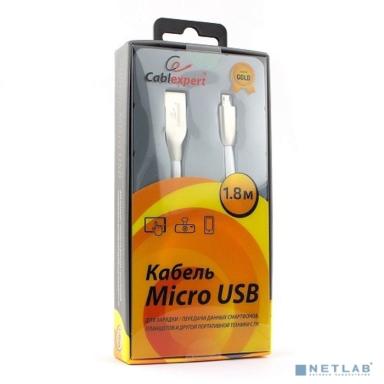 Cablexpert Кабель USB 2.0 CC-G-mUSB01W-1.8M AM/microB, серия Gold, длина 1.8м, белый, блистер