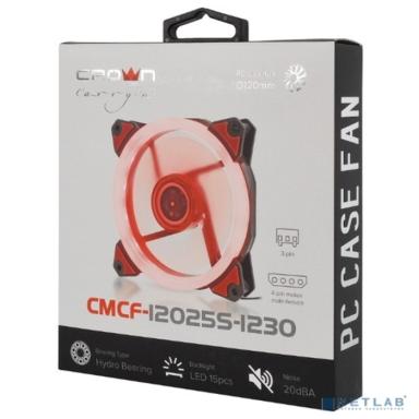 CROWN Вентилятор для компьютерного корпуса CMCF-12025S-1230 (120*120*25мм;Красное LED кольцо;1500 об/мин;35CFM;20Дб;Подшипник скольжения;3pin+MOLEX(папа-мама) 40+10см)