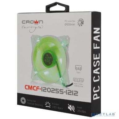 CROWN Вентилятор для компьютерного корпуса CMCF-12025S-1212 (120*120*25мм;Зелёный 4LED;1500 об/мин;35CFM;20Дб;Подшипник скольжения;3pin+MOLEX(папа-мама) 40+10см)
