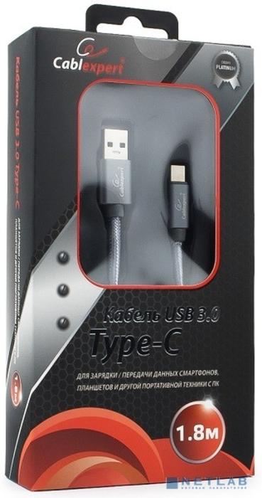Cablexpert Кабель USB 3.0 CC-P-USBC03Gy-1.8M AM/Type-C, серия Platinum, длина 1.8м, титан, блистер	