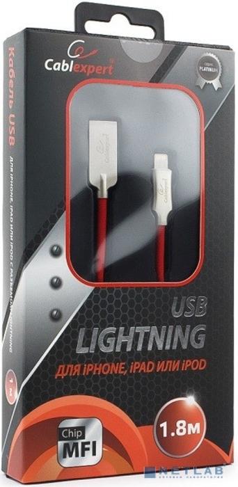 Cablexpert Кабель для Apple CC-P-APUSB02R-1.8M MFI, AM/Lightning, серия Platinum, длина 1.8м, красный, блистер