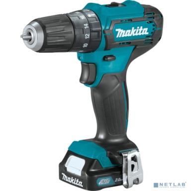 Makita HP333DWAE Дрель аккумуляторная { 12В,2х2 Ач Li-ion(слайдер),БЗП-10мм,0-450\1700об\м,30\14Нм,1.1кг,чем,подсв }
