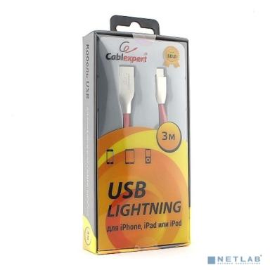 Cablexpert Кабель для Apple CC-G-APUSB01R-3M AM/Lightning, серия Gold, длина 3м, красный, блистер						