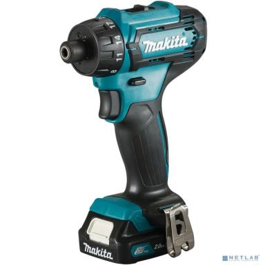 Makita DF033DWAE Дрель ак { 12В,2х2 Ач Li-ion(слайдер),6-ти гран 1\4",0-450\1700об\м,30\14Нм,1.1кг,чем,подсв }
