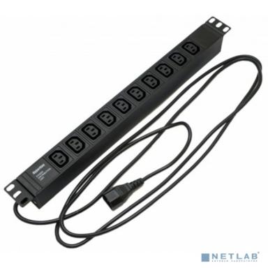 Hyperline SHE19-10IEC-2.5IEC Блок розеток для 19" шкафов, горизонтальный, 10xIEC 320 C13, 10A, 250В, кабель питания 3х1.0мм2, длина 2.5 м, с вилкой IEC 320 C14, 482.6x44.4x44.4мм (ДхШхВ)