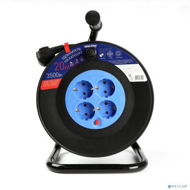Smart buy  SBE-16-4-20-Z  Удлинитель на катушке 4 гнезда 20м с заземлением и предохранителем ПВС 3*1,0 16А/3,5кВт