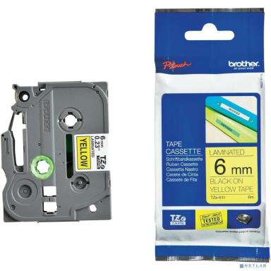 Brother TZE-611 Плёнка для наклеек Brother TZE-611 чёрный шрифт на жёлтой основе, 6мм*8м (TZE611)