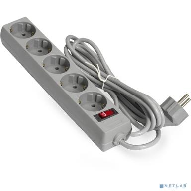 Exegate EX285798RUS Удлинитель ExeGate EC-5-1.8G (5 евророзетки с заземлением, 1.8м, защита от перегрузки, выключатель с подсветкой, серый)