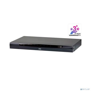 ATEN KN1108VA Переключатель, электрон., KVM,  1 local user PS2/USB+VGA+ IP user => 8 cpu (PS2/USB/Sun+VGA)/RS232, без шнуров и адаптеров, 1900x1200, 1U 19", исп.адаптеры и UTP, OSD, каскад 128