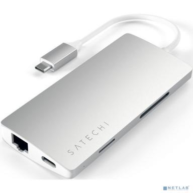 Satech [ST-TCMA2S] Адаптер USB Aluminum Multi-Port Adapter V2. Интерфейс USB-C. 3 порта USB 3.0, 1 порт 4K HDMI,  1 порт Ethernet RJ-45, SD/micro-SD кардридер. Цвет серебряный.