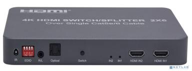 ORIENT HSP0206VE, HDMI 4K Switch/Splitter/Extender 2->6, HDMI 1.4b, 4K@30Hz/ 1080p@60Hz/3D, HDCP, 2 входа HDMI/2 выхода HDMI + 4 выхода RJ45 для приемников VE048-RX до 100м по витой паре (31087) 