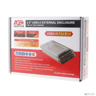 AgeStar 3UB2P4 (TRANSPARENCY)USB 3.0 Внешний корпус 2.5&quot; SATAIII HDD/SSD  пластик, прозрачный {50}  (672691)(17312)