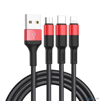 HOCO HC-80282 X26/ USB кабель  3-in-1: Lightning+Micro+Type-C/ 1m/ 2A/ Нейлон/ Black&Red