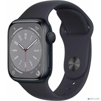 Apple Watch Series 8, 41 мм, корпус из алюминия цвета «тёмная ночь», спортивный ремешок цвета «тёмная ночь», размер S/M [MNU73LL/A] (США)