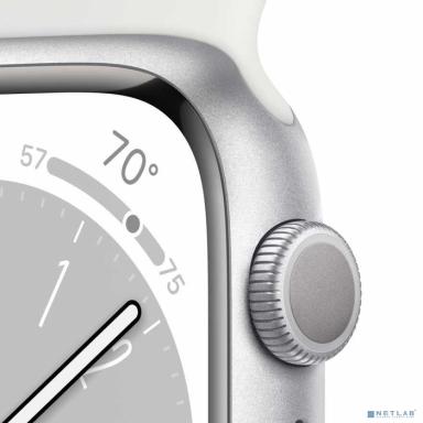 Apple Watch Series 8, 45 мм, корпус из алюминия серебристого цвета, спортивный ремешок белого цвета - Regular [MP6N3LZ/A] (Парагвай, Чили и Уругвай)