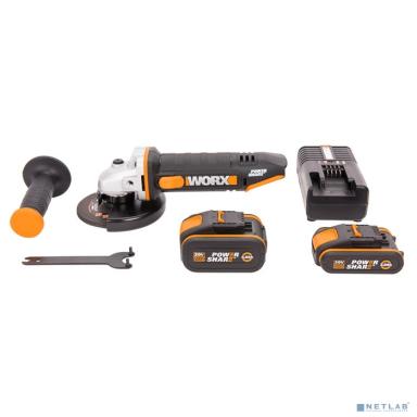 Worx Угловая шлифмашина аккумуляторная  WX803, 20В, 125 мм, 12,0Ач + 14,0 Ач, кейс [WX803]