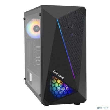 Exegate EX292858RUS Корпус Miditower ExeGate EVO-8225 (ATX, без БП, 2*USB+1*USB3.0, черный, 2 вент. с RGB подсветкой и полоса на передней панели, боковая панель - закаленное стекло)
