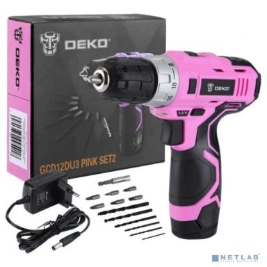 Аккумуляторная дрель-шуруповёрт DEKO GCD12DU3 PINK SET2 + оснастка 13 шт, 12В, 1х1.5Ач, з/у [063-4171]