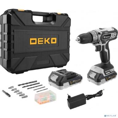 Дрель-шуруповерт аккумуляторная DEKO DKCD20 Black Edition SET 3 в кейсе + набор 63 инструмента, 20В, 2*2.0Ач [063-4050]