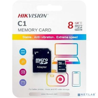 Micro SecureDigital 8GB Hikvision HS-TF-C1(STD)/8G/Adapter <HS-TF-C1(STD)/8G/Adapter>  (с SD адаптером) R/W Speed 90/12MB/s