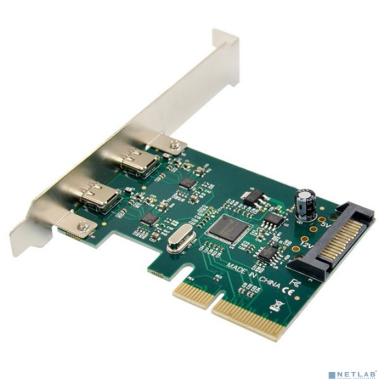 ORIENT AM-31U2PE-2С, Контроллер PCI-Ex4 v3.0, USB 3.2 Gen2 2-port ext Type-C, ASM1142 chipset, разъем доп.питания, разъем доп.питания, в комплекте LP планка крепления (30044)