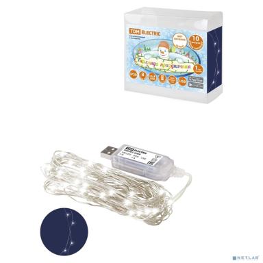 TDM SQ0361-0089 Гирлянда светодиодная "Роса 100-Д" 10 м, 100LED, белый, ПДУ, USB, IP20, 