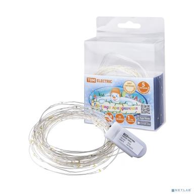 TDM SQ0361-0055 Гирлянда светодиодная "Роса50" 50LED, 5м, 3000К, 2х CR2032, 