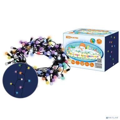 TDM SQ0361-0065 Гирлянда светодиодная "Шарики" 100LED, 10м, многоцвет., каучук чер., посл.подключ., 250 В, IP65, 