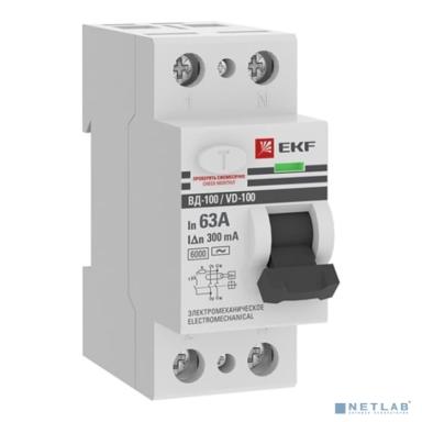 EKF elcb-2-6-63-300-em-pro УЗО ВД-100 2P 63А 300мА тип (АС) эл-мех 6кА EKF PROxima