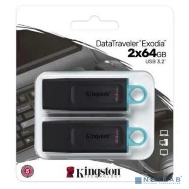 Kingston USB Drive 64GB DataTraveler Exodia USB 3.2 gen.1, черный+бирюзовый Комплект из двух флеш накопителей  