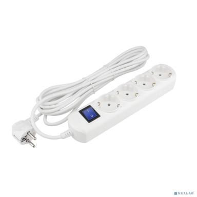 PowerCube Удлинитель (PC-4B-3M) 3.0м, 4 розетки, 10А, с/з, с выключателем, белый