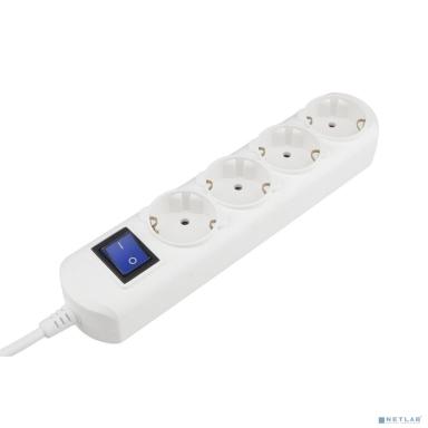 PowerCube Удлинитель (PC-4B-5M) 5.0м, 4 розетки, 10А, с/з, с выключателем, белый