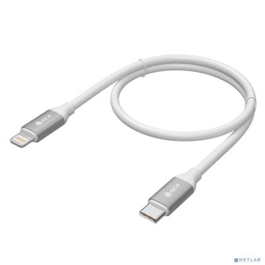 GCR Кабель 0.5m TypeC/Lightning MFI POWER DELIVERY 18 W, быстрая зарядка, белый силикон, AL корпус серебро, белый ПВХ, GCR-52359