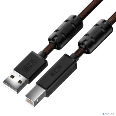 GCR Кабель PROF 1.5m USB 2.0, AM/BM, черно-прозрачный, ферритовые кольца, 28/24 AWG, экран, армированный, морозостойкий, GCR-52414