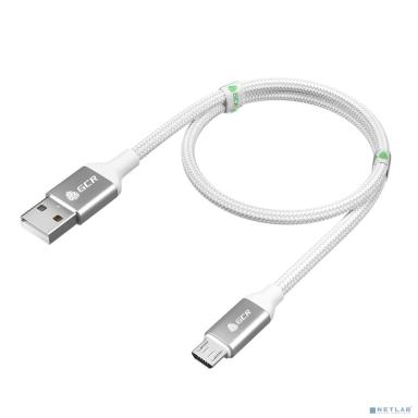 GCR QC Кабель 1.0m MicroUSB, быстрая зарядка, белый нейлон, AL корпус серебро, белый ПВХ, 28/24 AWG, GCR-52468